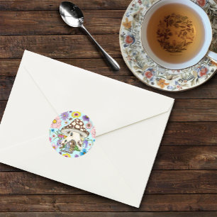 Sticker Rond Imaginaire Souris Champignon Maison Floral