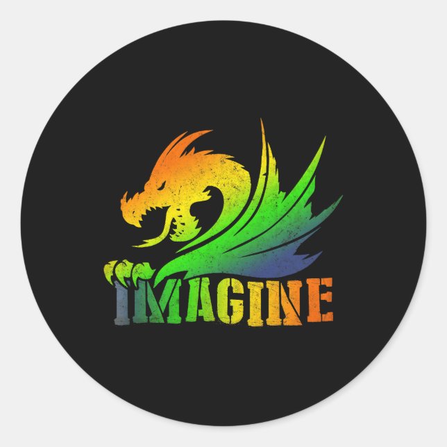 Sticker Rond IMAGINE Imaginaire Dragon Style Idéal Pour Les Cad (Devant)