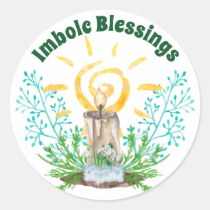 Sticker Rond Imbolc Bougie Spiral Soleil & Snowdrops