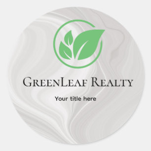 Sticker Rond Immobilier feuille verte Marbre blanc sur mesure E