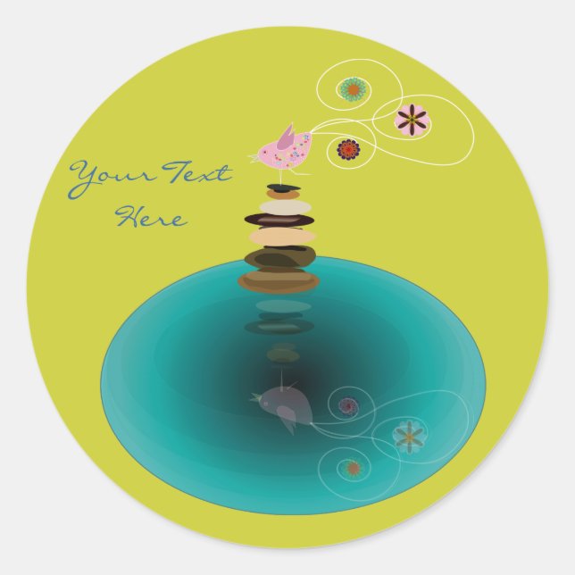 Sticker Rond Immobilité, oiseau zen en méditation (Devant)
