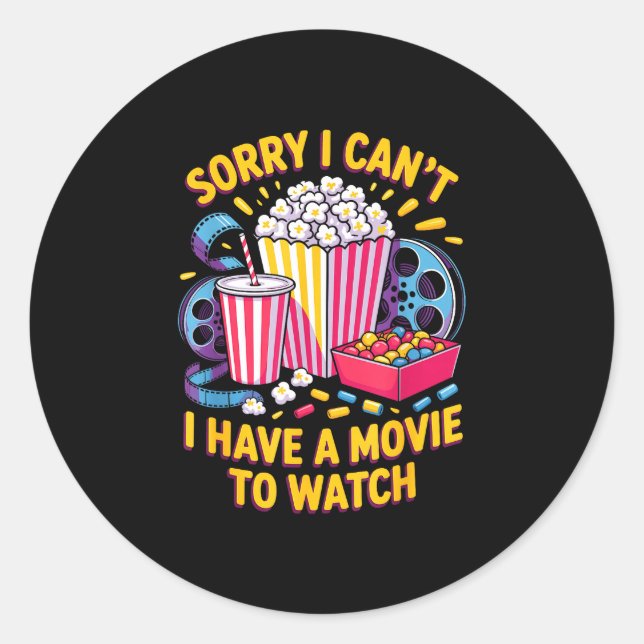 Sticker Rond Impossible de regarder un film nourriture du soir  (Devant)