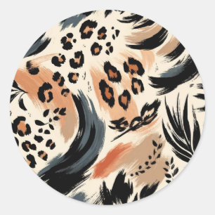 Sticker Rond Impression Animalière Exotique Peinte Abstraite Lé