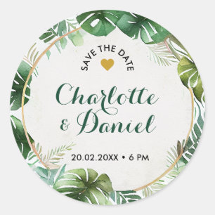 Sticker Rond Impression aquarelle topique   Enregistrer La Date