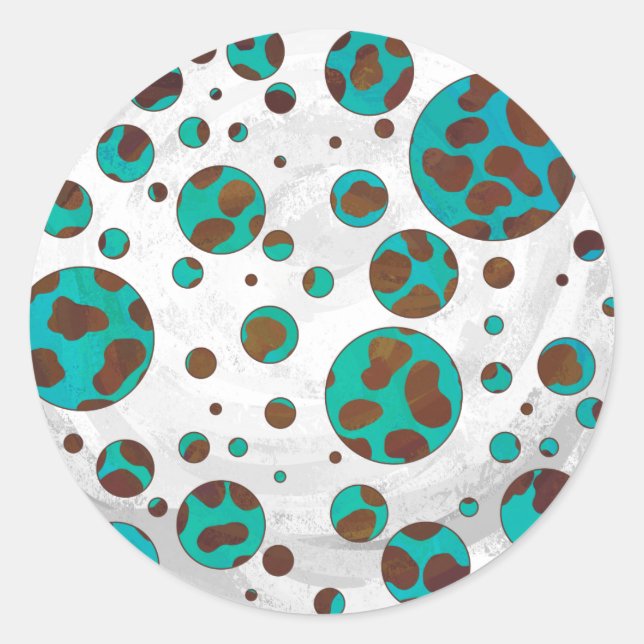 Sticker Rond Impression Brown et Turquoise dalmate (Devant)