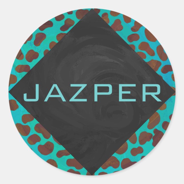 Sticker Rond Impression Brown et Turquoise dalmate (Devant)