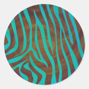 Sticker Rond Impression Brown et Turquoise Zebra