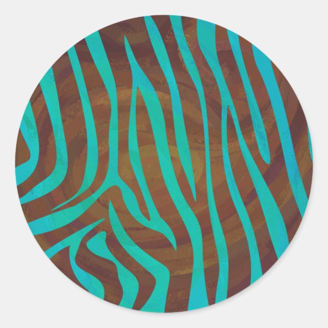 Sticker Rond Impression Brown et Turquoise Zebra (Devant)