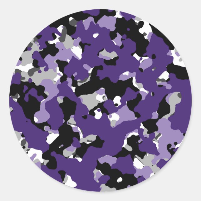 Sticker Rond Impression camouflage noir violet gris Camo Party (Devant)