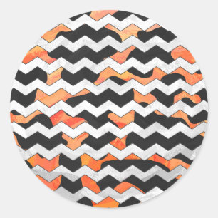 Sticker Rond Impression Chevron noir et orange de vache