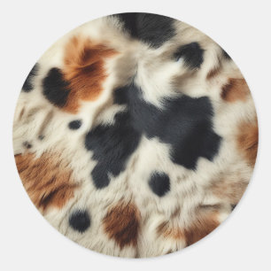 Sticker Rond Impression cuir de vache marron noir blanc Country