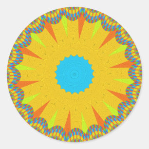 Sticker Rond Impression Cyan et Gold Mandala Art