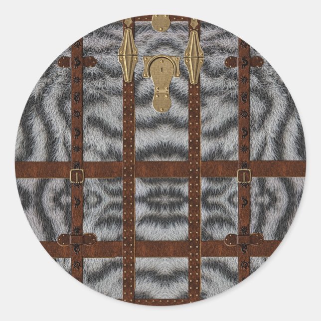 Sticker Rond Impression d'animal de tigre blanc tribal en cuir  (Devant)