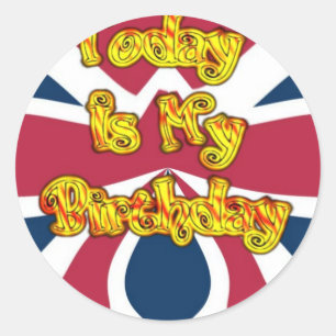 Sticker Rond Impression d'art de cadeaux d'anniversaire britann