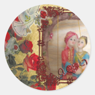 Sticker Rond Impression d'art graphique de portrait de poupée d