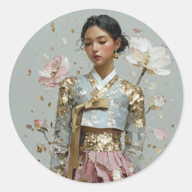 Sticker Rond Impression d'art Hanbok moderne (Devant)