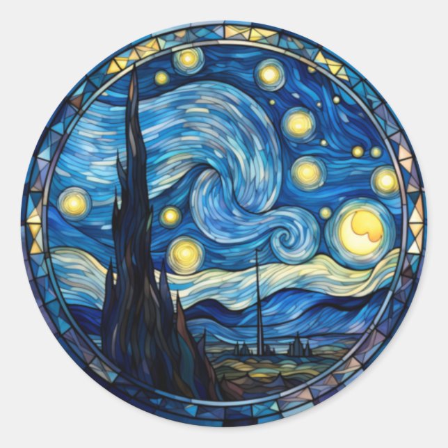 Sticker Rond Impression d'art inspirée de la nuit étoilée tourb (Devant)