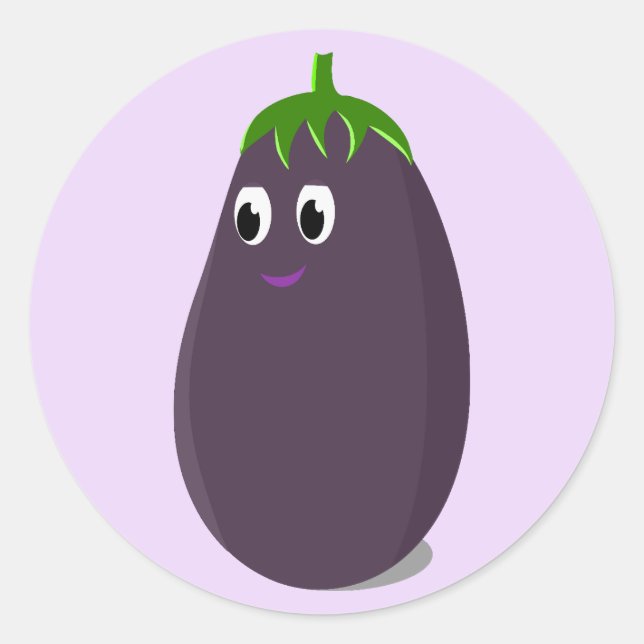 Sticker Rond Impression d'aubergines mignonnes (Devant)