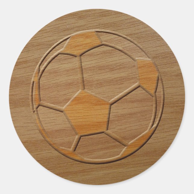 Sticker Rond Impression De Boule De Football En Bois (Devant)