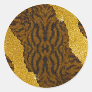 Sticker Rond Impression de cuir de tigre jolie avec paillettes
