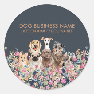 Sticker Rond Impression de fleurs de chiens