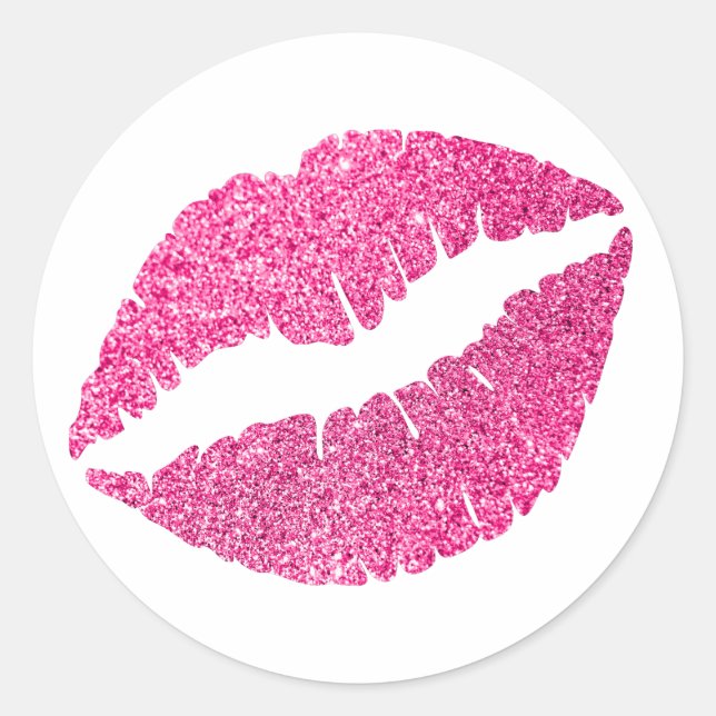 Sticker Rond Impression de lèvres à paillettes roses (Devant)
