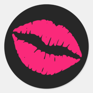 Sticker Rond Impression de rouge à lèvres noir et rose vif