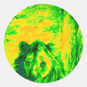 Sticker Rond Impression Fluorante Lion Art Vision Night