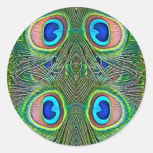 Sticker Rond Impression kaléidoscope de plumes de paon