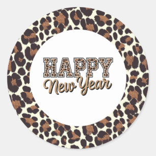 Sticker Rond Impression léopard Bonne Année