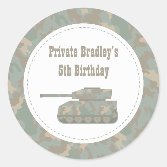 Sticker Rond Impression Militaire Camouflage Fête d'Anniversair (Devant)