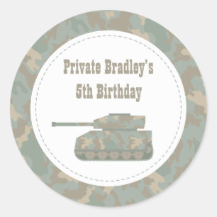 Sticker Rond Impression Militaire Camouflage Fête d'Anniversair