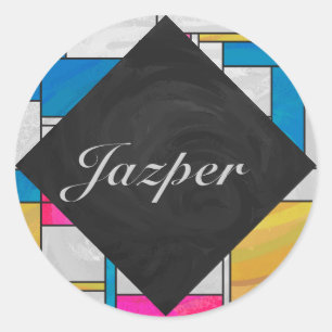 Sticker Rond Impression Mondrial jaune rose