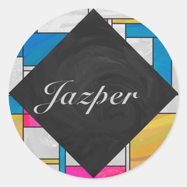 Sticker Rond Impression Mondrial jaune rose (Devant)