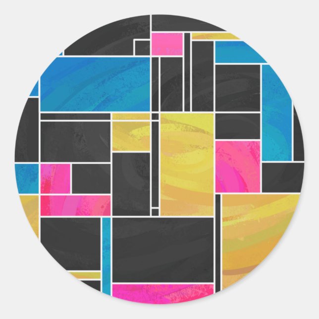 Sticker Rond Impression noir rose bleu monochrome (Devant)