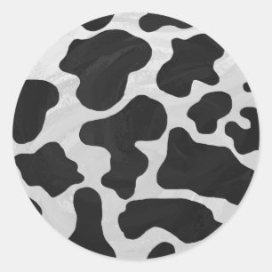 Sticker Rond Impression noire et blanche de la vache