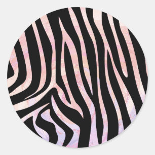 Sticker Rond Impression noire et rose Zebra