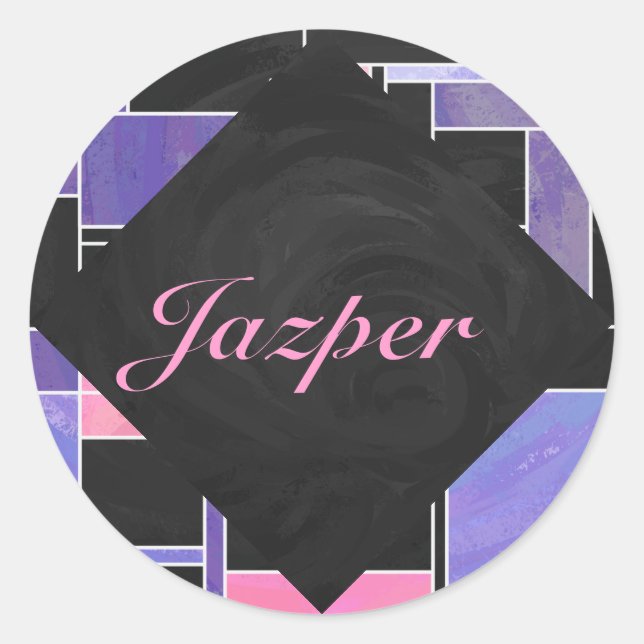 Sticker Rond Impression noire violet mondriaque (Devant)