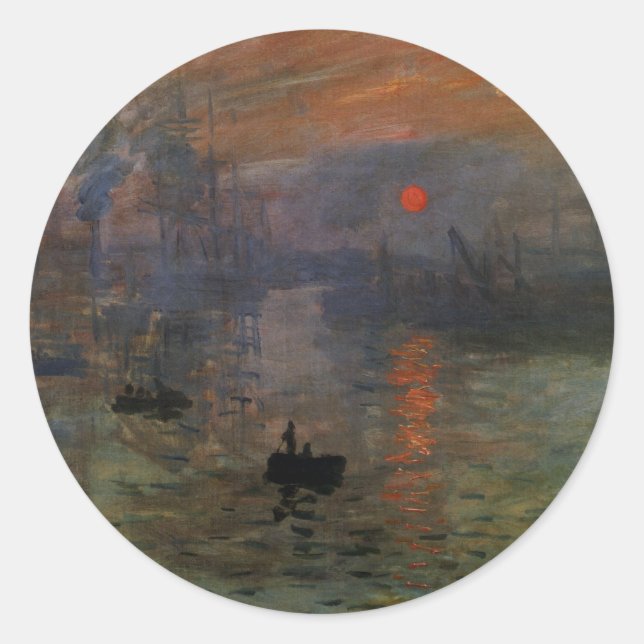 Sticker Rond Impression Soleil levant par Claude Monet, Art Vin (Devant)