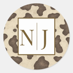 Sticker Rond Impression vache marron rustique western country f