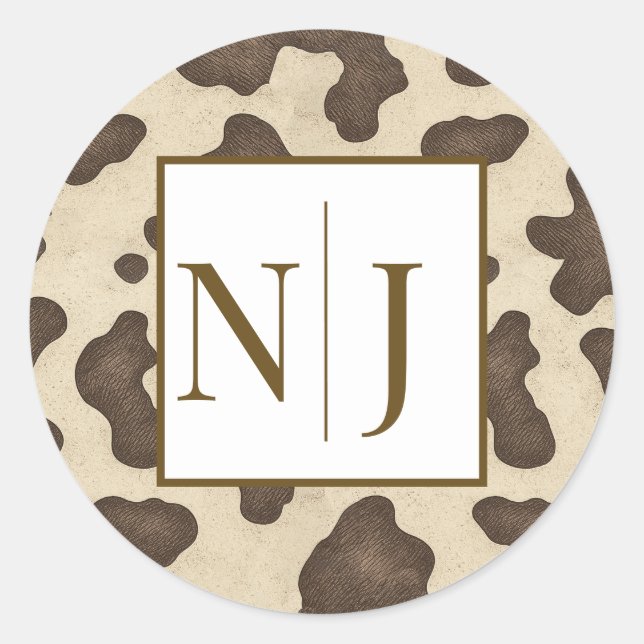 Sticker Rond Impression vache marron rustique western country f (Devant)