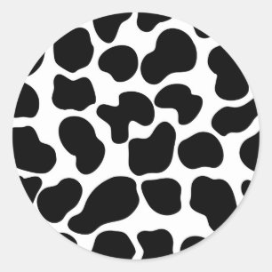 Sticker Rond Impression vache noir et blanc Ferme rustique