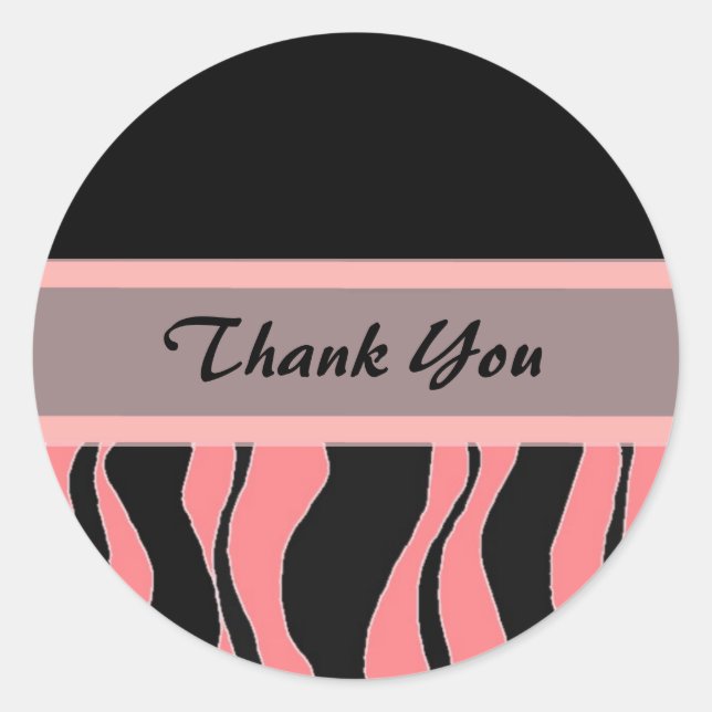Sticker Rond Impression zèbre noir et rose Merci (Devant)