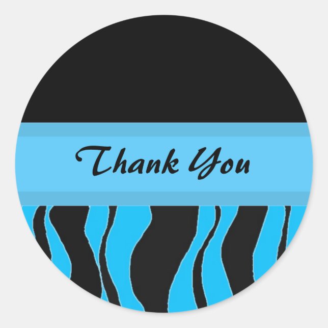 Sticker Rond Impression zèbre noire et bleue Merci (Devant)