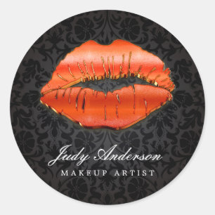 Sticker Rond Impressionnante 3D Red Lips Classic Damask maquill