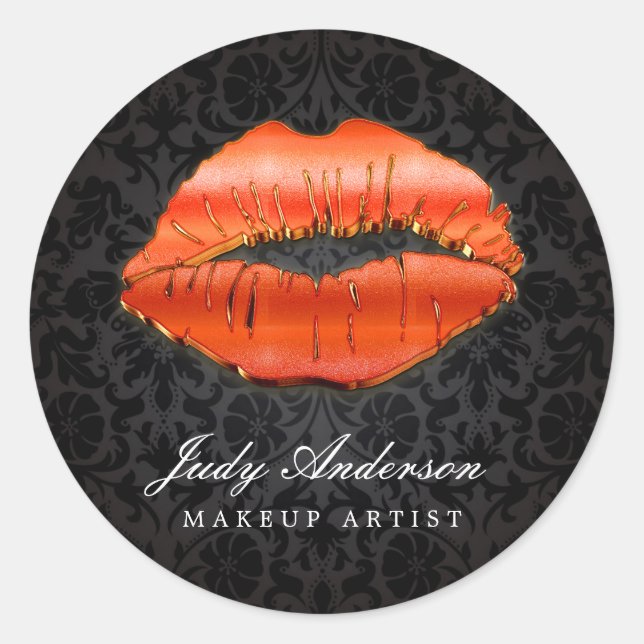 Sticker Rond Impressionnante 3D Red Lips Classic Damask maquill (Devant)