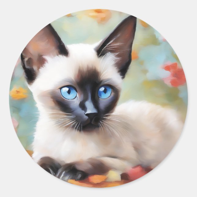 Sticker Rond Impressionniste Siamese Portrait (Devant)