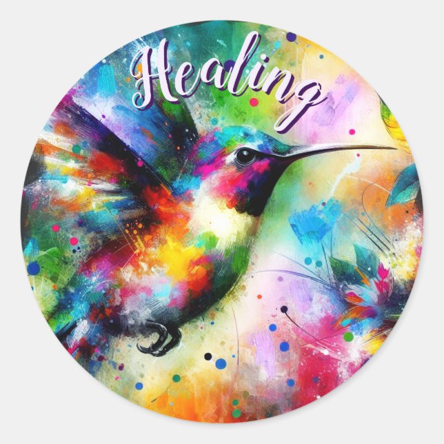 Sticker Rond Impressionniste Whimsical Colibri Turquoise violet (Devant)