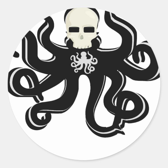 STICKER ROND IMPRIMANTE D'ART KRAKEN SKULL TATTOO (Devant)