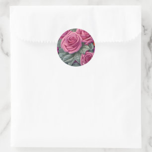 Sticker Rond Imprimante magnifique pastel victorien rose rose